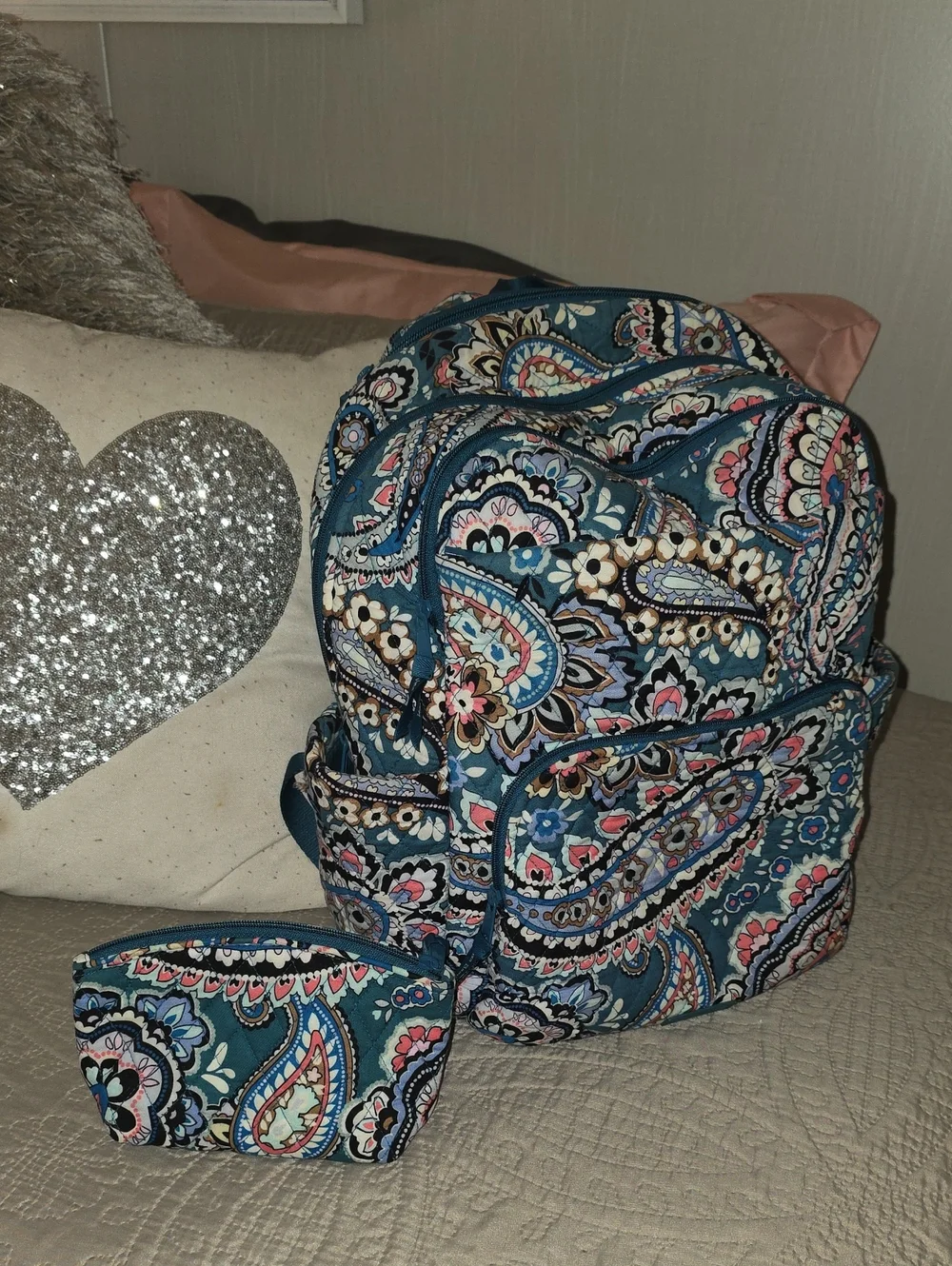 Vera Bradley Haymarket Paisley Back Pack And Cosmetic Bag